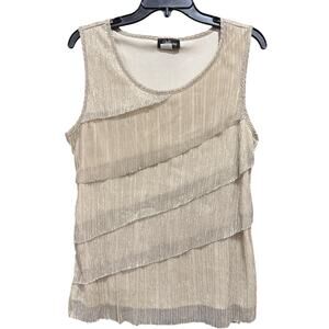 Allura Blouse Women L Gold Sleeveless Tiered Pleated Metallic Evening Top Glam